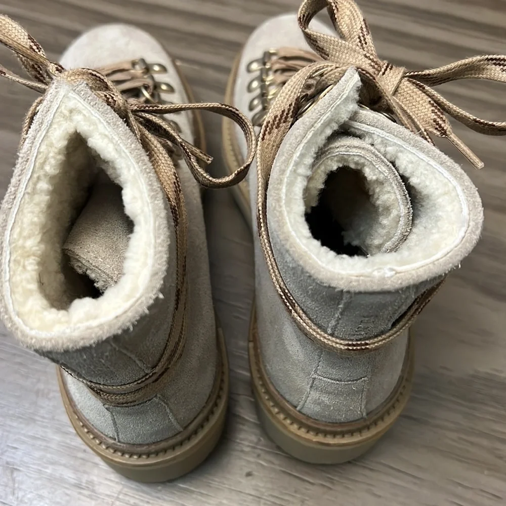 ALLSAINTS WANDA SUEDE COMBAT BOOTS SHEARLING LIND LUG SOLES SIZE 5